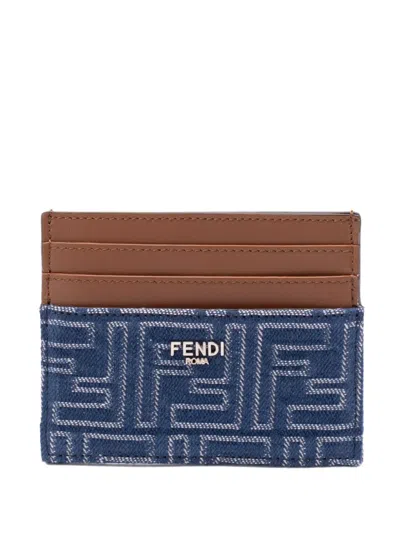 Fendi Jacquard Ff Fabric Cardholder With Denim Effect In Blue