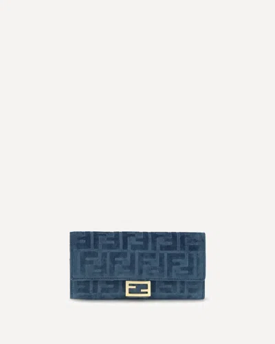 Fendi Ff Denim Clutch Bag In Blue