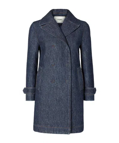Fendi Ff Denim Cotton Jacket In Blue