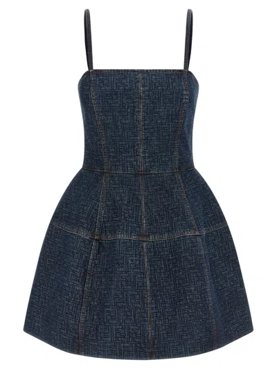 Fendi Quilted Mini Bustier Dress With Sculpted Balloon Skirt In Blue