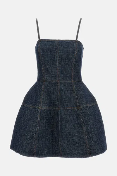 Fendi Ff Motif Denim Mini Dress In Blue