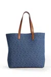 Fendi Men Blue Shopper With Long Handles And All Over Ff Motif In Cotton Man