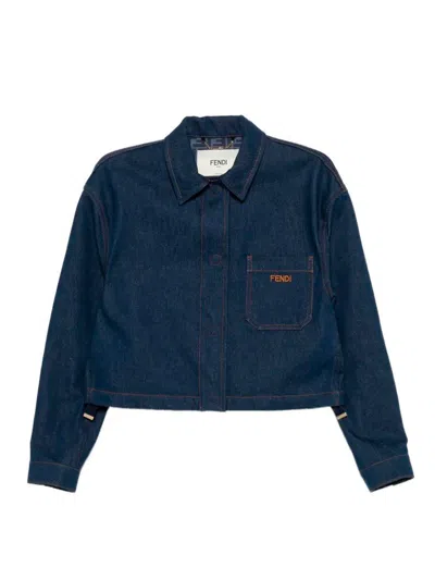 Fendi `ff` Denim Jacket In Blue