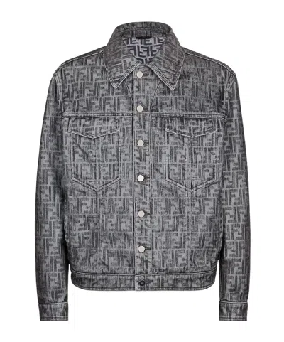 Fendi Ff Denim Jacket In Gray