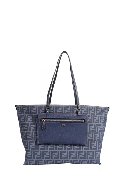 Fendi Ff Denim Jacquard Reversible Tote Bag In Blue