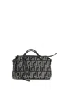 Fendi Women Ff Denim Shoulder Bag In Gray
