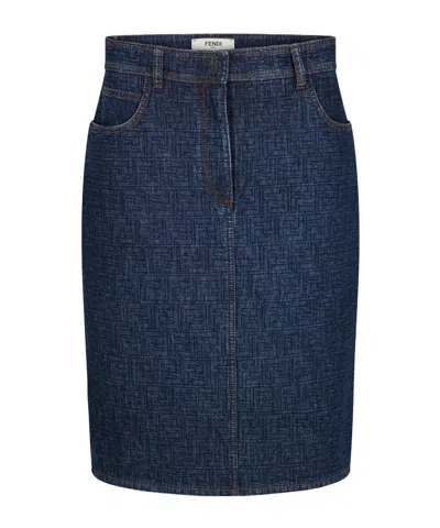 Fendi Ff Denim Skirt Ld62 In Blue