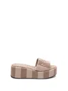 Fendi Sunshine Denim-effect Jacquard Flatform Slides In Beige