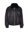 Fendi Men Black Shearling Jacket With Dropped Shoulders And Ff Patch On The Rear In Leather Man In Black