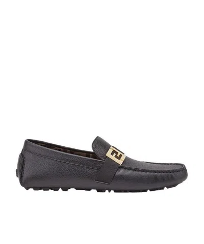Fendi Ff Detailed Loafers In Black