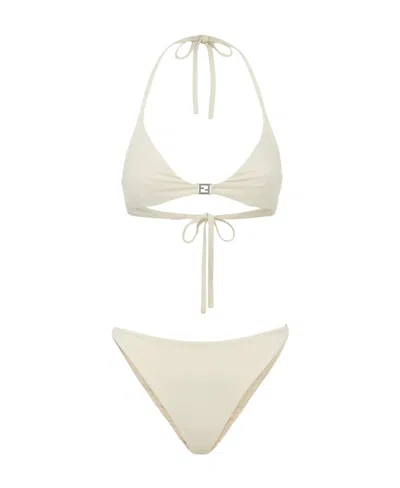 Fendi Ff Detailed Two-piece Swimsuit In Neutral