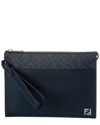 Fendi Ff Diagonal Leather Pouch In Black