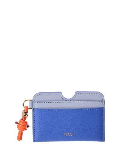 Fendi Ff Diamond Leather Card Case In Blue