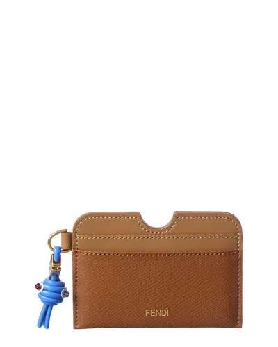 Fendi Ff Diamond Leather Card Case In Brown