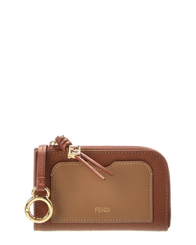 Fendi Ff Diamond Leather Coin Purse In Brown