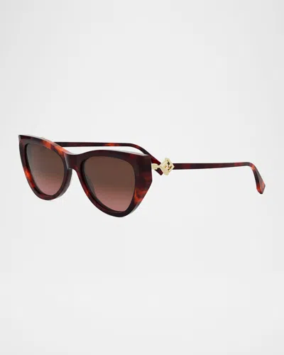 Fendi Ff Diamond Logo Acetate & Nylon Cat-eye Sunglasses In Red Havana Gradient Brown