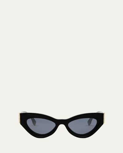 Fendi Ff Diamond Logo Acetate Cat-eye Sunglasses In Shiny Black Blue