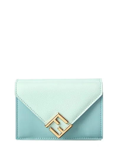 Fendi Ff Diamond Mini Leather Card Case In Blue