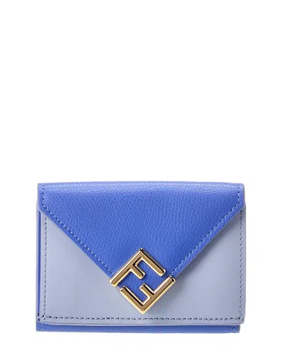 Fendi Ff Diamond Mini Leather Card Case In Blue