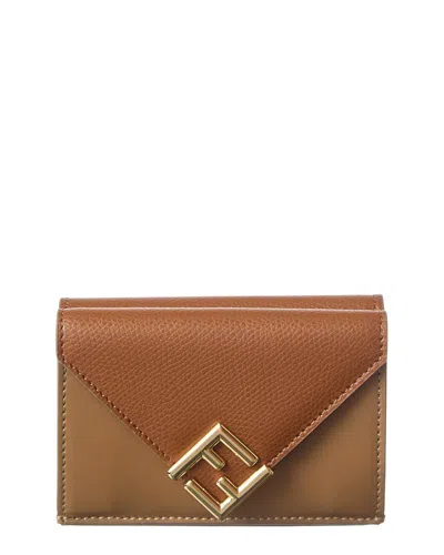 Fendi Ff Diamond Mini Leather Wallet In Brown