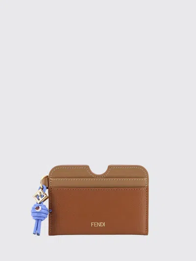 Fendi Ff Diamonds Bicolor Calfskin Card Holder With Charm In White
