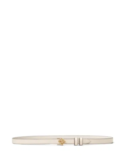 Fendi Ff Diamonds Leather Belt Adjustable In White