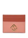 Fendi Pink And Sienna Brown Flat Leather Card Holder In Pink