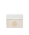 Fendi Yellow And Beige Leather Flat Card Holder In Nude