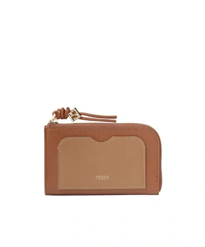 Fendi Ff Diamonds Card Case Pouch In Brown
