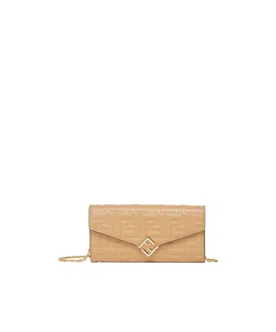 Fendi Ff Diamonds Chain Continental Wallet In Nude
