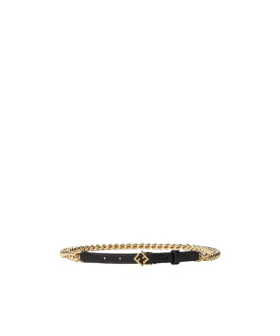 Fendi Ff Diamonds Chain Leather Belt In Black, Gold