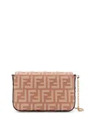 Fendi Wallet On Chain Leather Shoulder Bag With Ff Embossed Motif In Pink