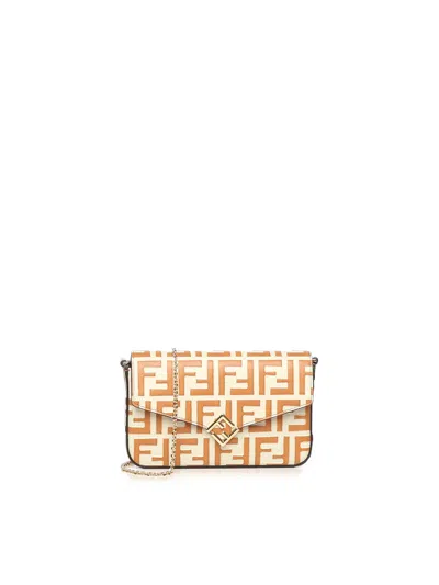 Fendi Ff Diamonds Wallet On Chain In Orange