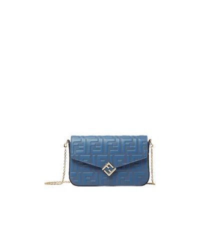 Fendi Ff Diamonds Chain-linked Wallet In Blue