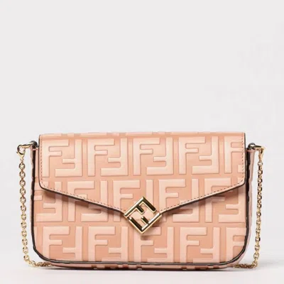 Fendi Ff Diamonds Compact Leather Wallet On Chain In ["pink","gold Tone","rose Gold Tone"]