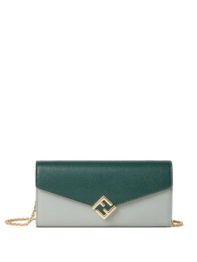 Fendi Ff Diamonds Continental Wallet On Chain Accessories In Green