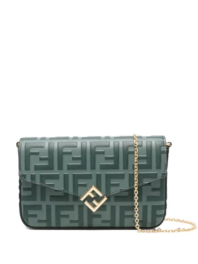 Fendi Ff Diamonds Flap Clutch Bag In Green