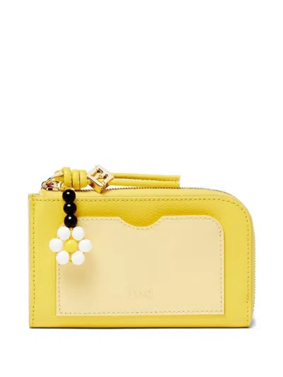 Fendi Ff Diamonds Flower-charm Leather Card Case In Pink