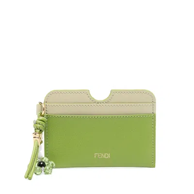 Fendi Ff Diamonds Flower-detail Card Holder In Green