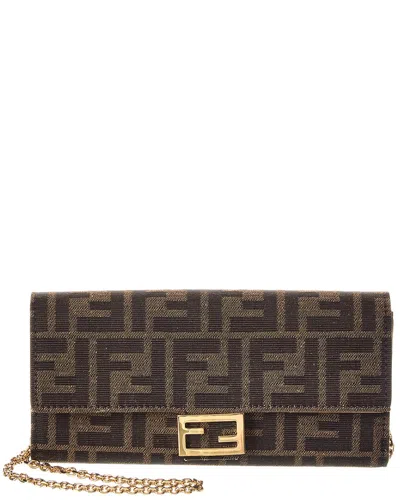 Fendi Ff Diamonds Jacquard Wallet On Chain In Brown