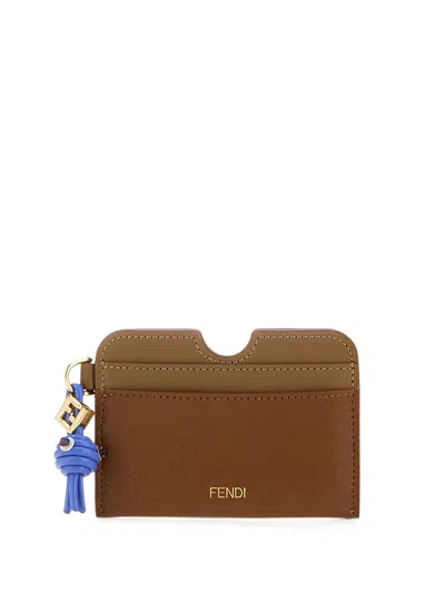 Fendi Ff Diamonds Leather Card Case In Beige