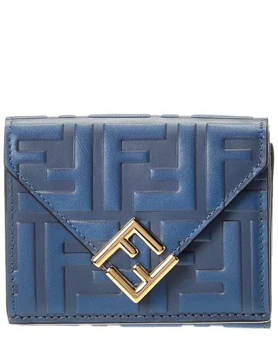 Fendi Ff Diamonds Leather Card Case In Blue