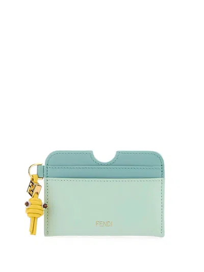Fendi Ff Diamonds Leather Card Case In Green