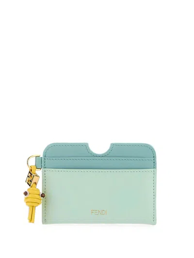 Fendi Ff Diamonds Leather Card Case In Green