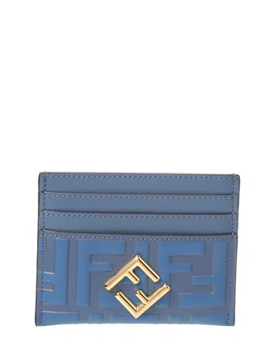 Fendi Ff Diamonds Leather Card Holder In Blue