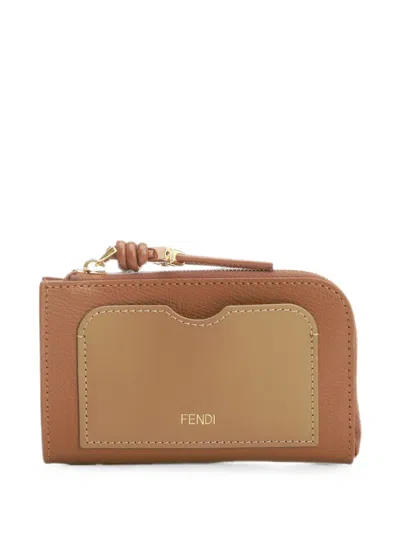 Fendi Nude Neutrals Leather Card Case Pouch In Beige