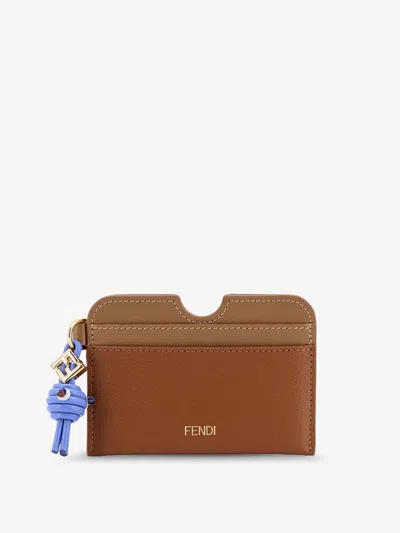 Fendi Ff Diamonds Leather Card Holder In Brown