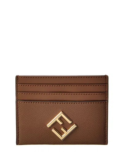 Fendi Ff Diamonds Leather Card Holder In Brown