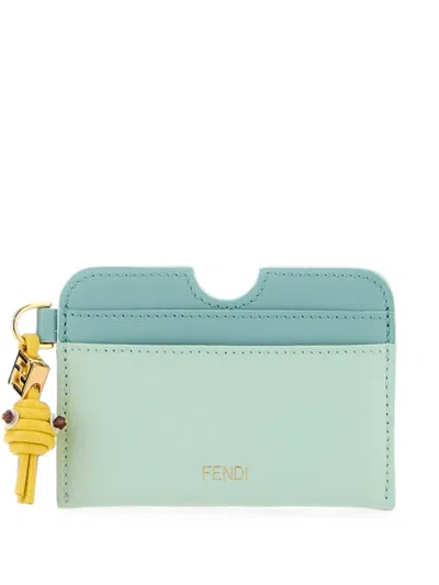 Fendi Diamonds Leather Card Case Fish Charm In Blue
