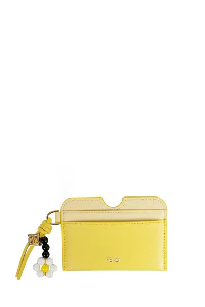 Fendi Ff Diamonds Leather Card Holder In Yellow